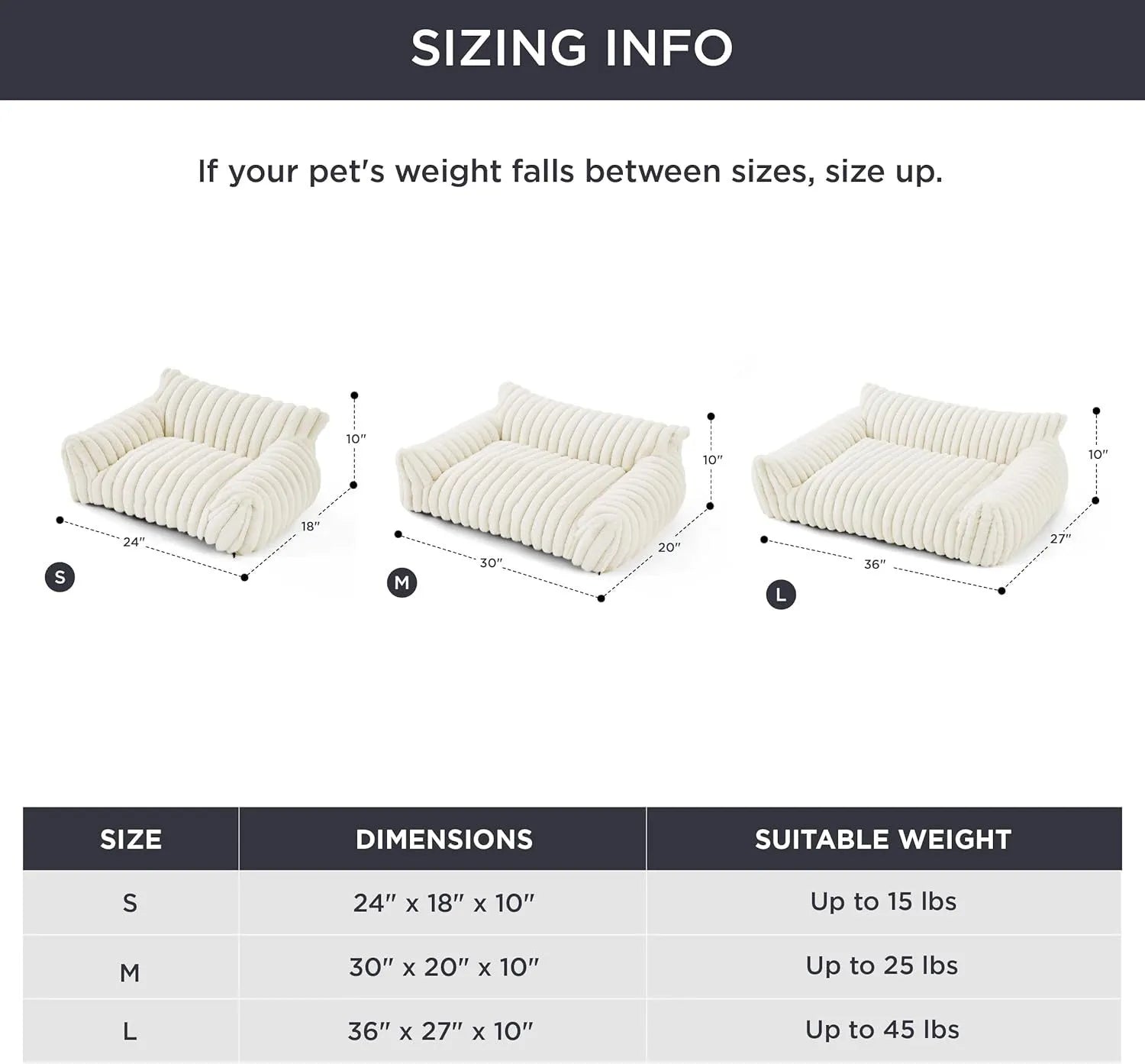 Beige corduroy fleece pet couch with high backrest and sides on a wooden floor.