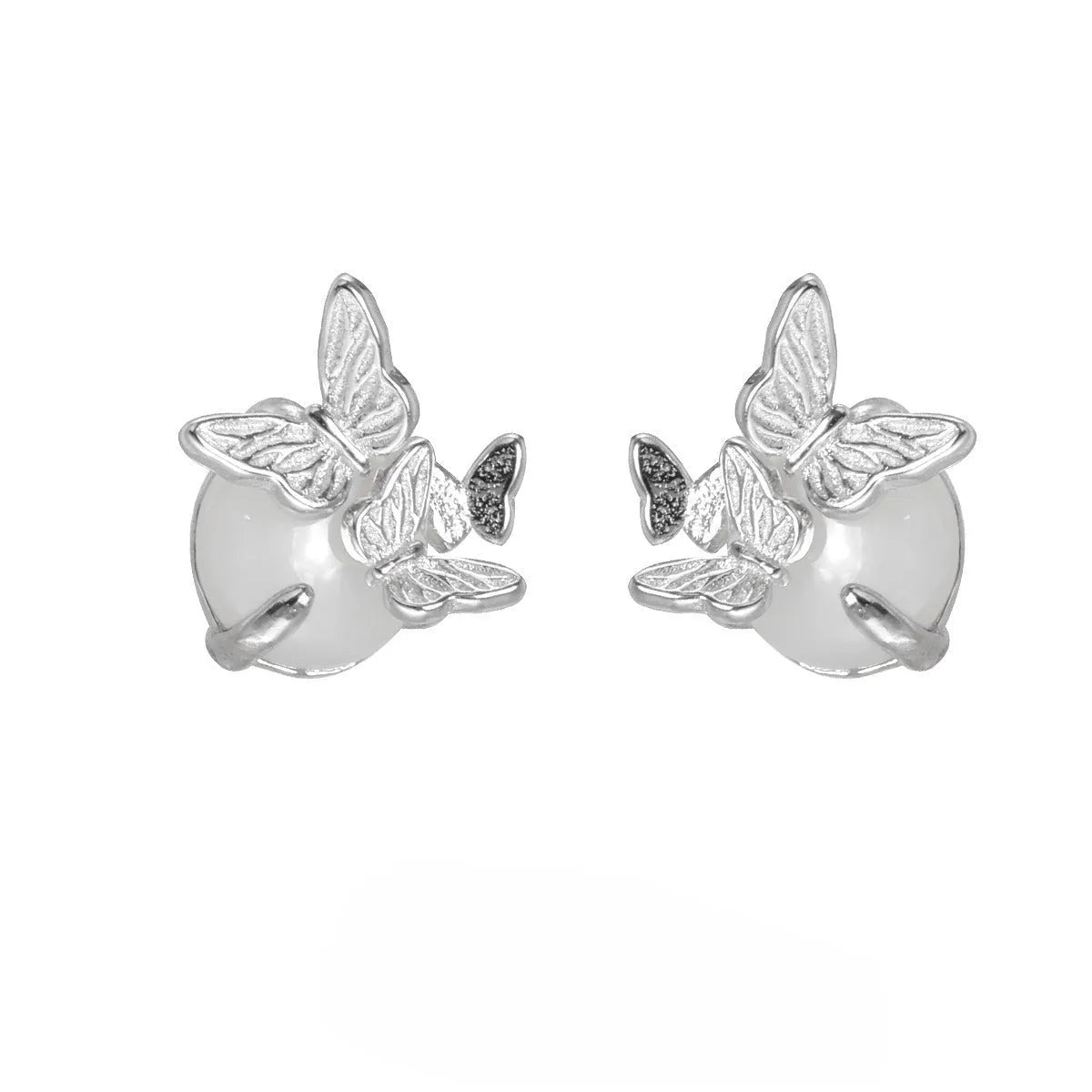 925 silver butterfly ear studs with electroplated finish in white gold or gold colour options