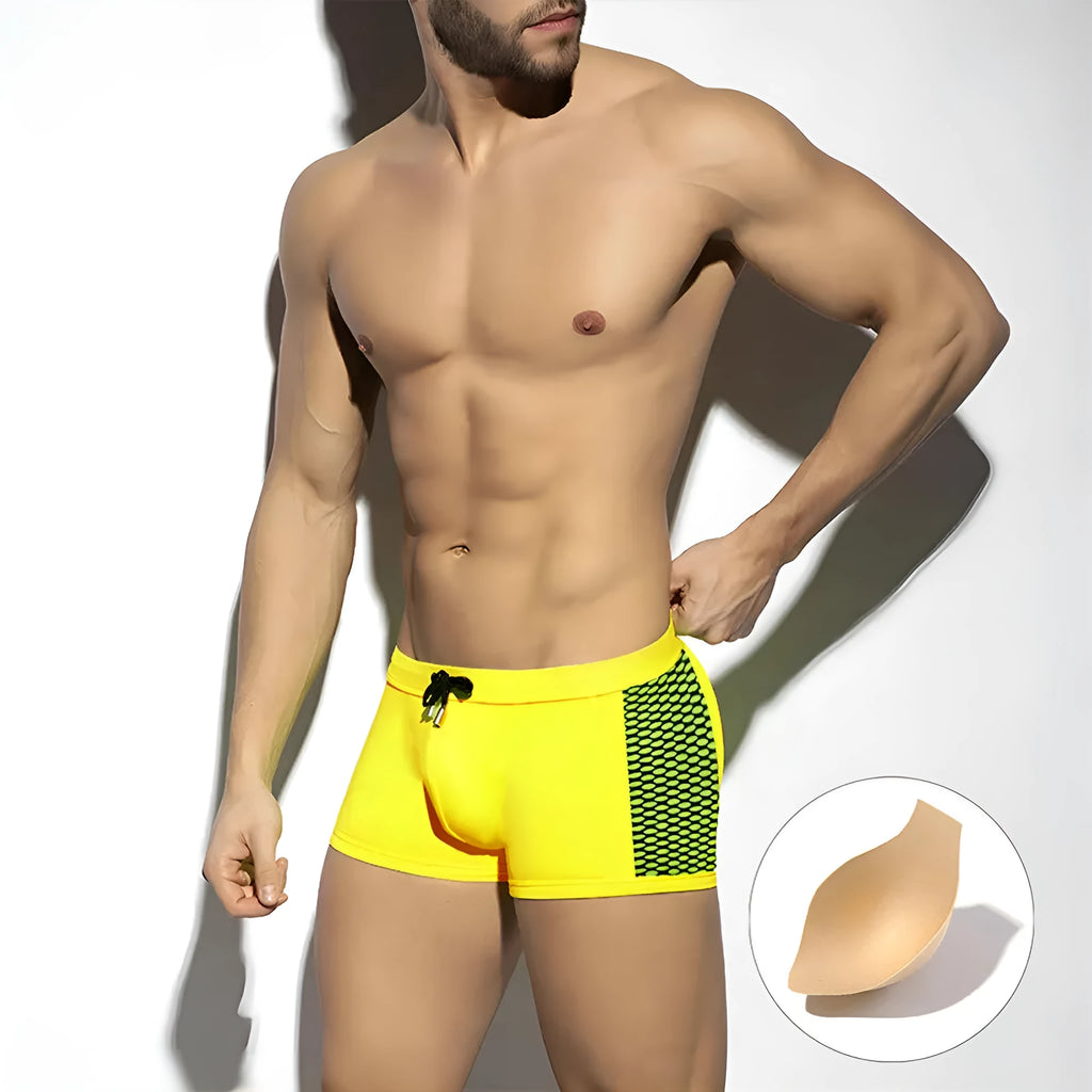 Polka dot print men's swim boxers in nylon with polyester lining