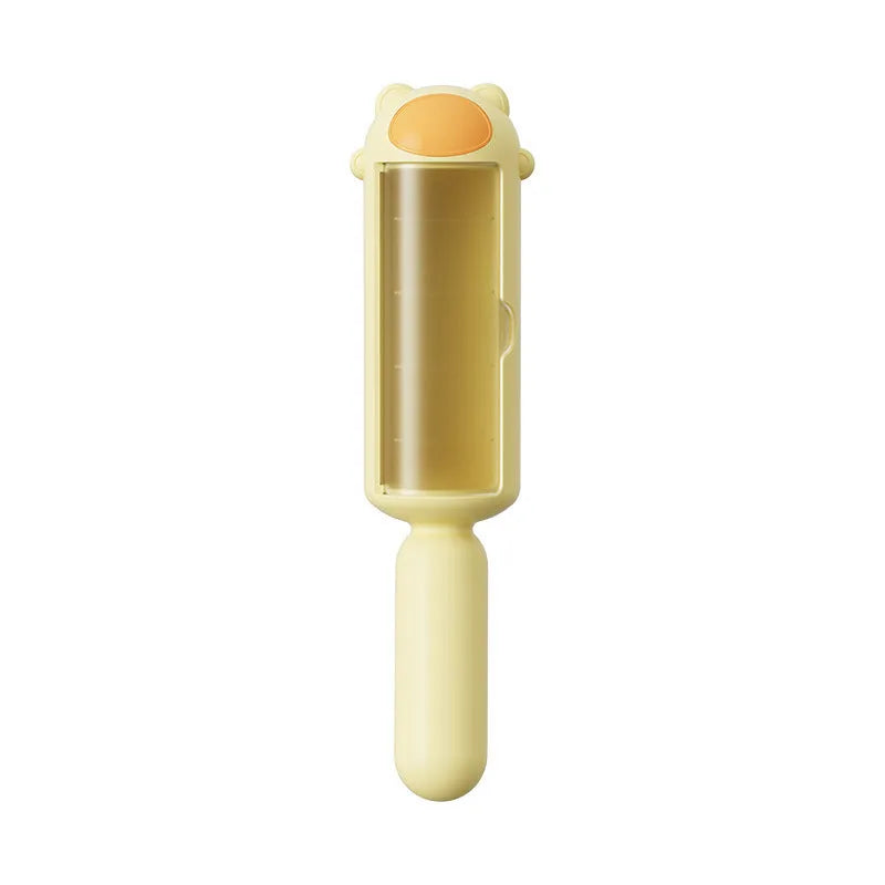 Blue reusable pet hair remover tool with self-cleaning base for furniture and car seats.