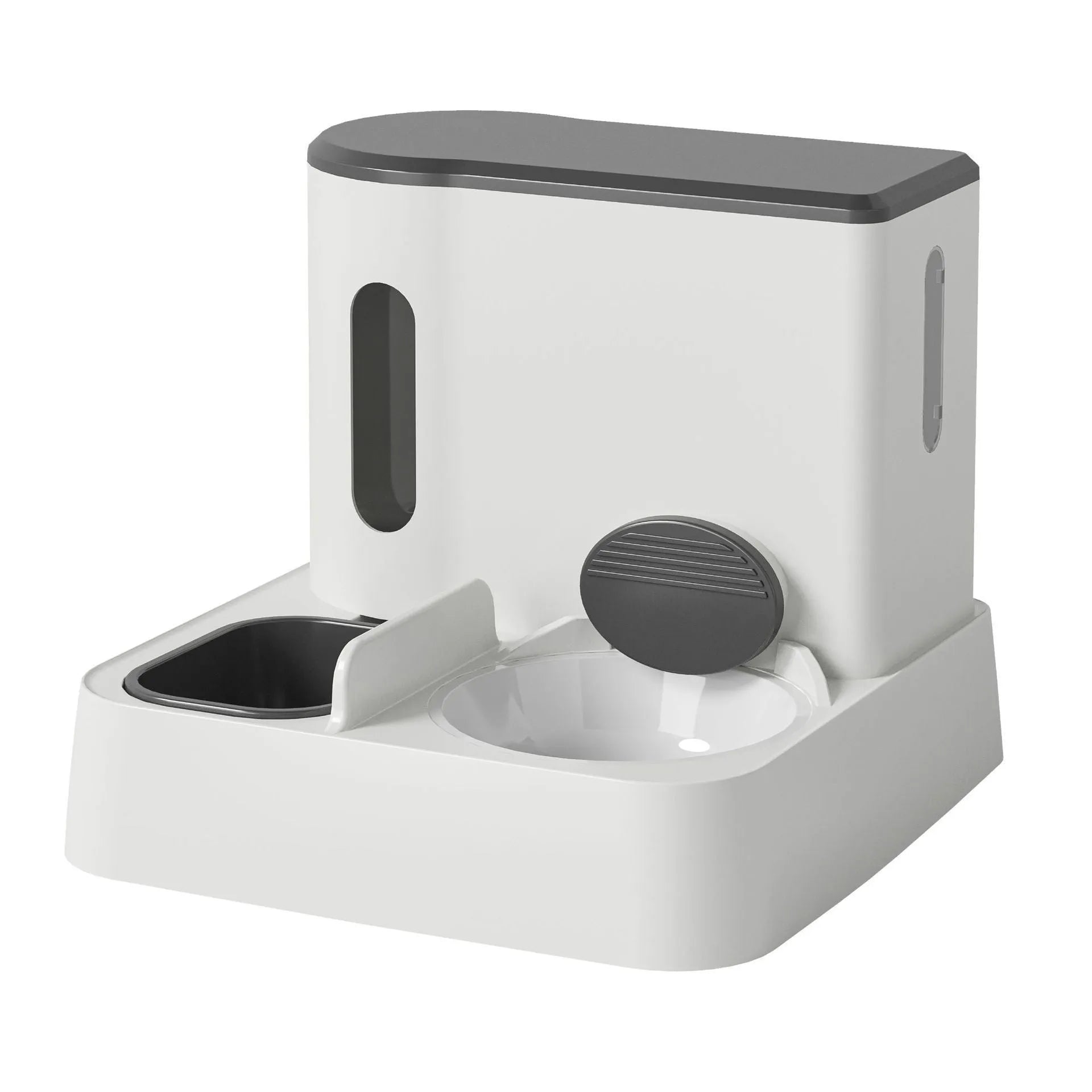 Cat automatic pet feeder water dispenser integrated double bowl station in grey colour