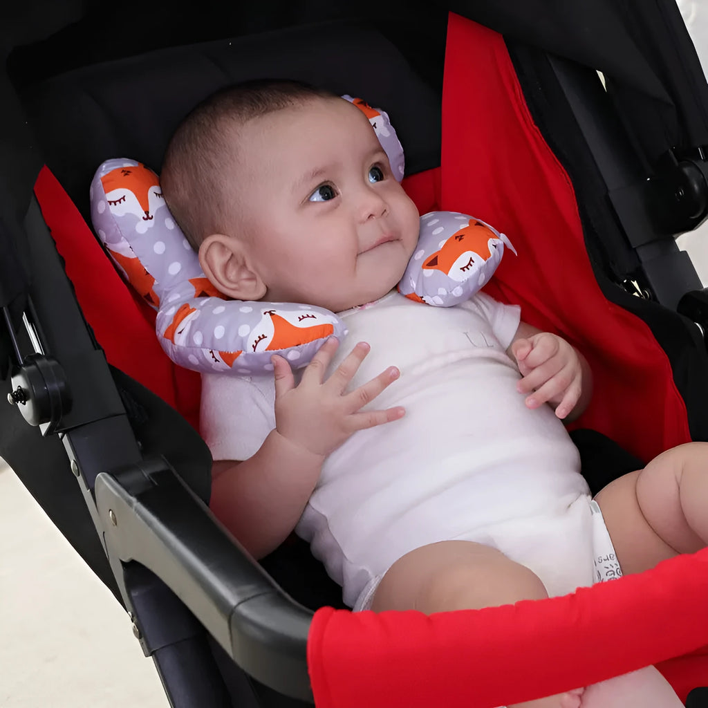 Cute cartoon print baby U-shape neck pillow 25x23cm with PP cotton filling for car seat travel