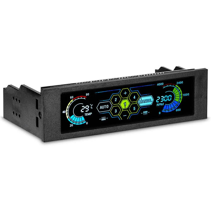 Black touch screen PC temperature controller unit designed for optical drive bay mounting.