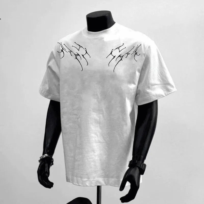 Men's black pure cotton short sleeve shirt with printed design and loose fit for business commuting