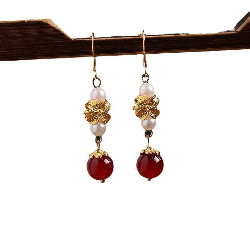 National Han Cheongsam antique earrings with geometric shape and retro colour, alloy material with electroplating finish