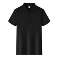 Man's short sleeve Ice Silk lapel business shirt in multiple colours on a hanger.