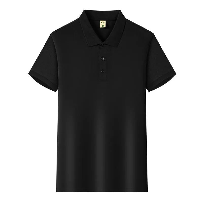 Man's short sleeve Ice Silk lapel business shirt in multiple colours on a hanger.