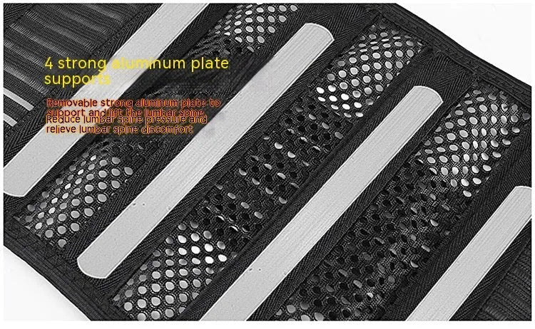 Black decompression sports waist support with steel plate for lumbar protection during fitness activities