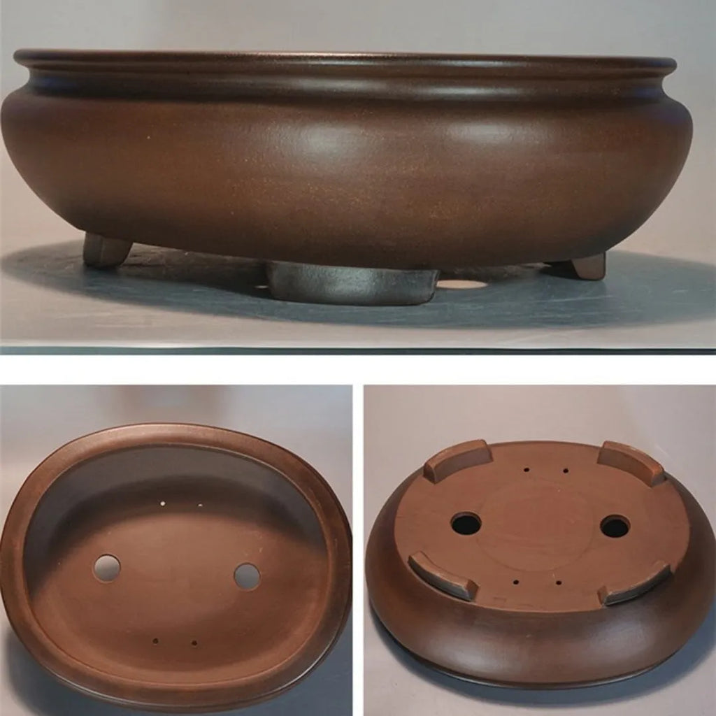 Large purple clay ceramic flowerpot with classical handmade design for indoor desktop plants