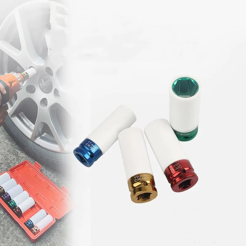 Four impact sockets in sizes 17mm 19mm 21mm 22mm for pneumatic wrenches