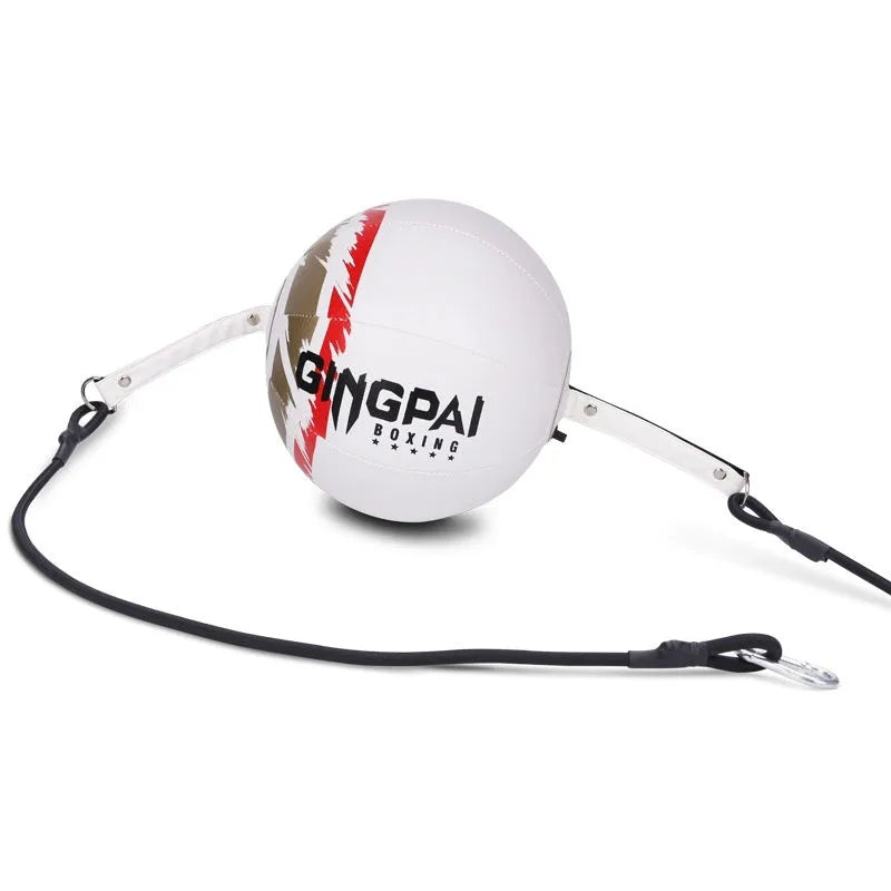 Black hanging PU speed ball for boxing and reaction training equipment.