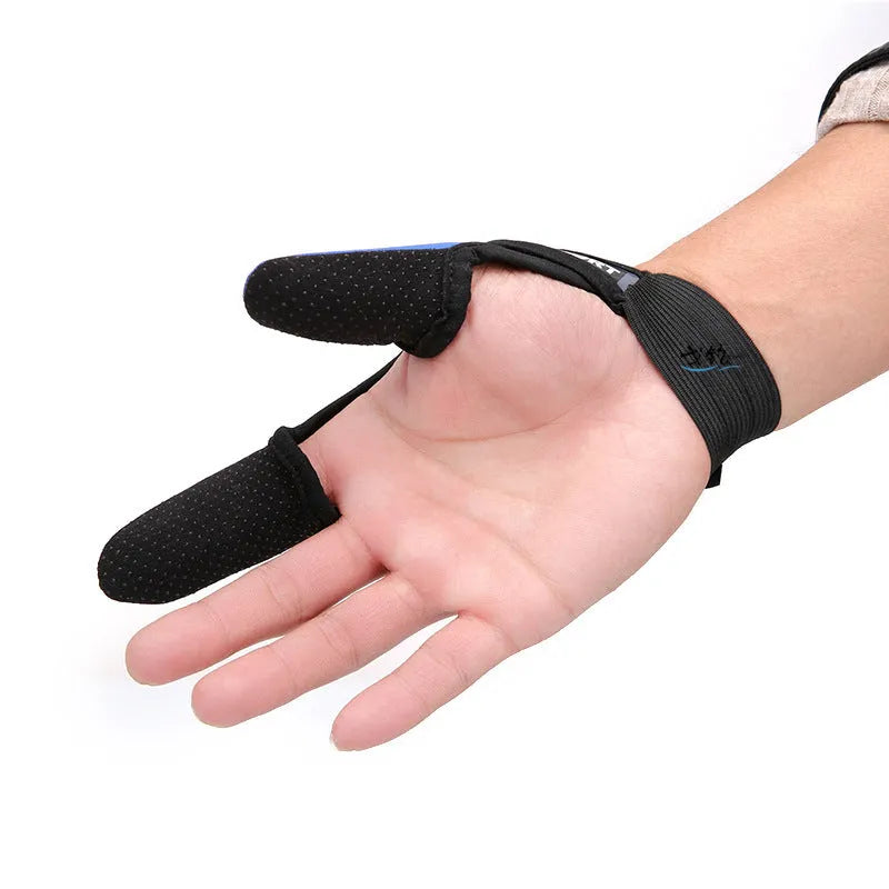Two finger fishing glove showing diving cloth back and microfiber palm, available in right or left hand colours.