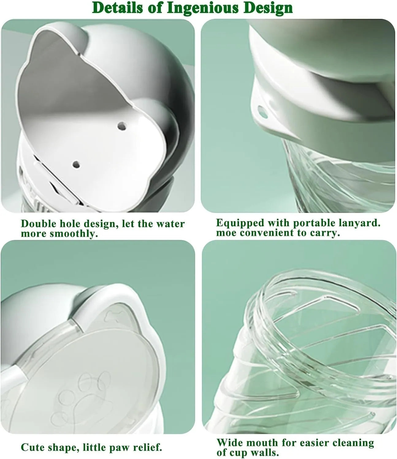 Green 3 in 1 portable pet water bottle with food container and waste bag dispenser