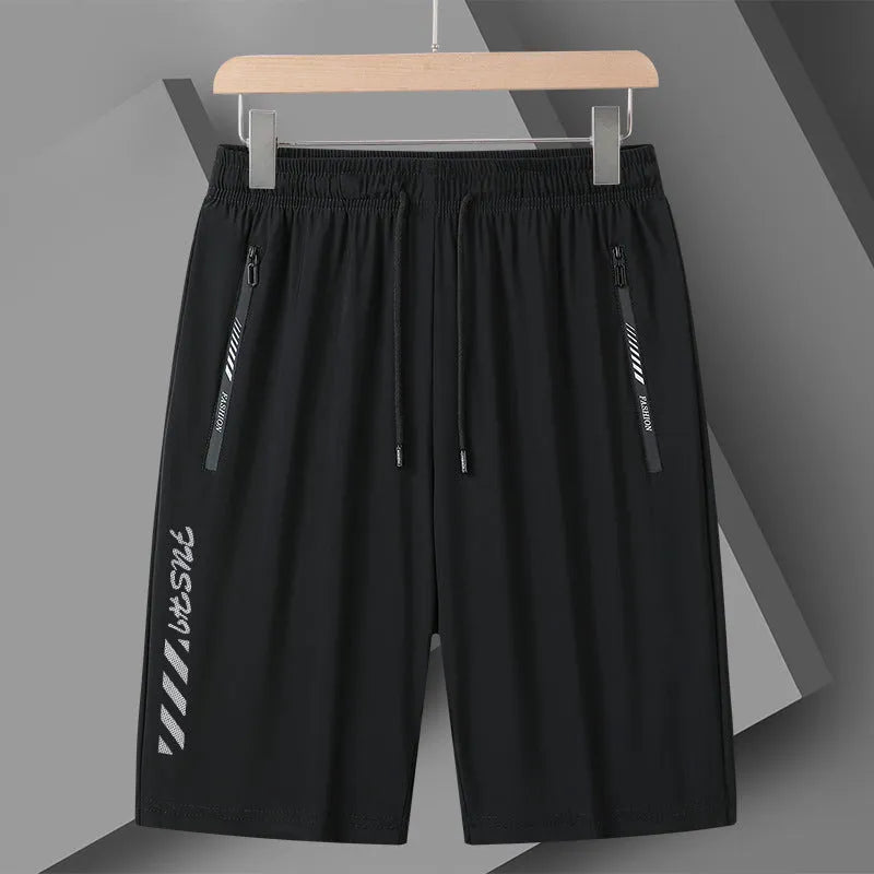 Men's black quick-drying nylon sports shorts with loose fit and medium elastic waistband