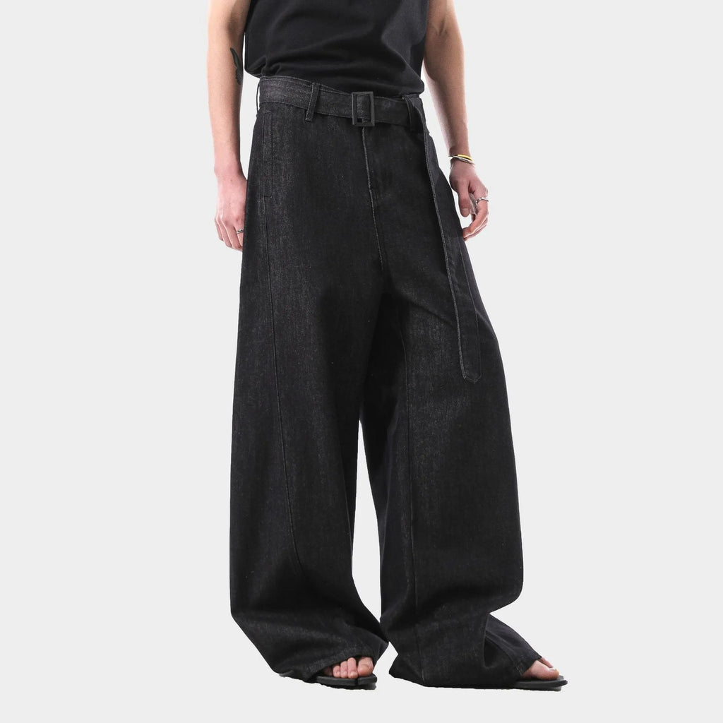 Black women's straight leg jeans with high waist and gold stitching detail