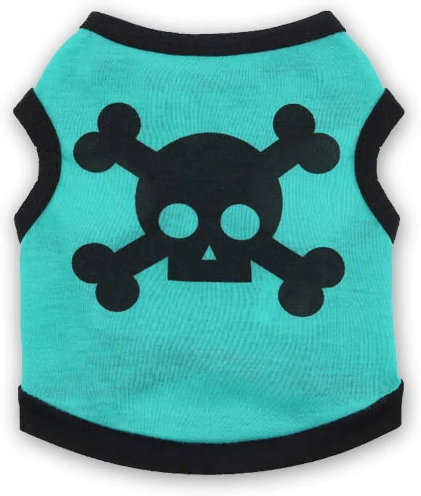 Cotton dog vest with skull bones Halloween design in colour blocking style for small and medium pets