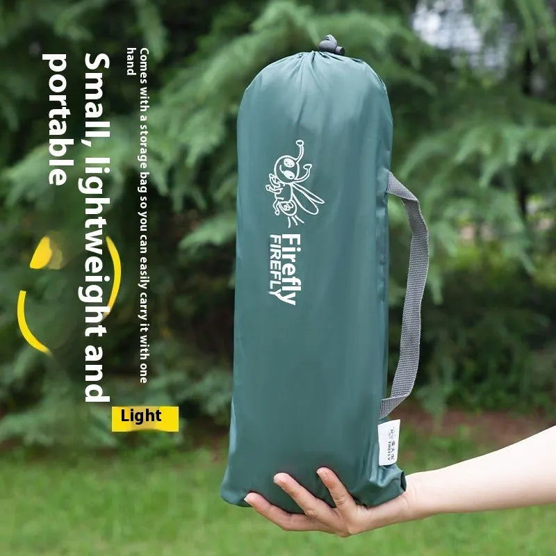 Single person pop-up camping tent in Army Green, shown both erected and packed in its carry bag.