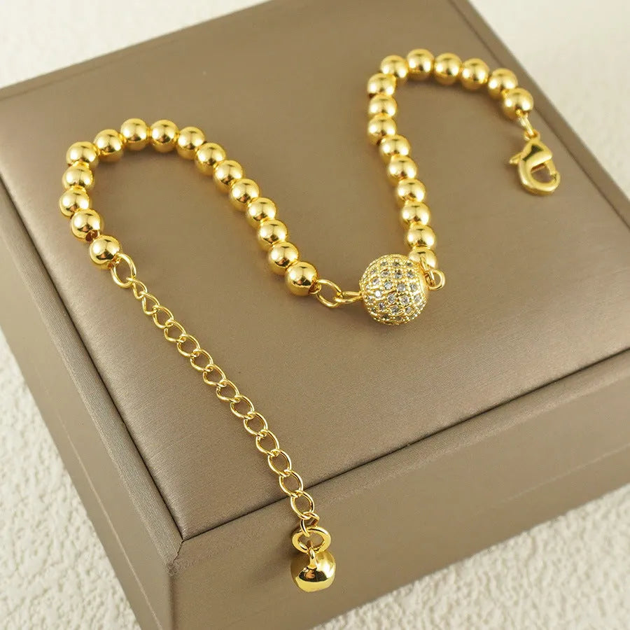 Arabic style copper bracelet with heart-shaped design and zircon stones for women
