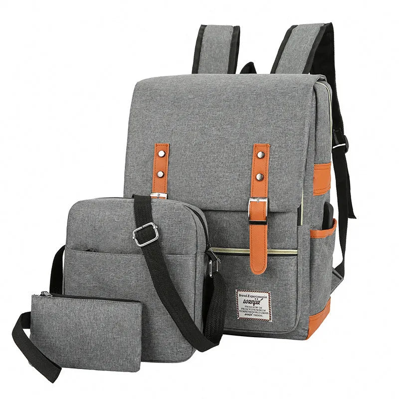 Three-piece business backpack in Oxford cloth with curved shoulder strap and multiple compartments