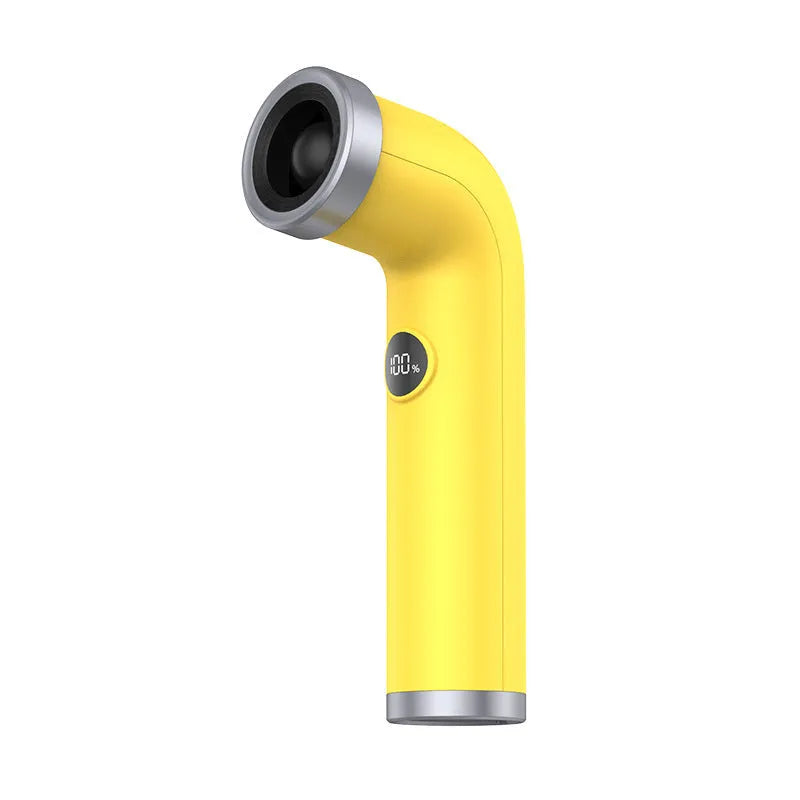 Bladeless turbine fan in apricot colour with lithium battery power for portable cooling