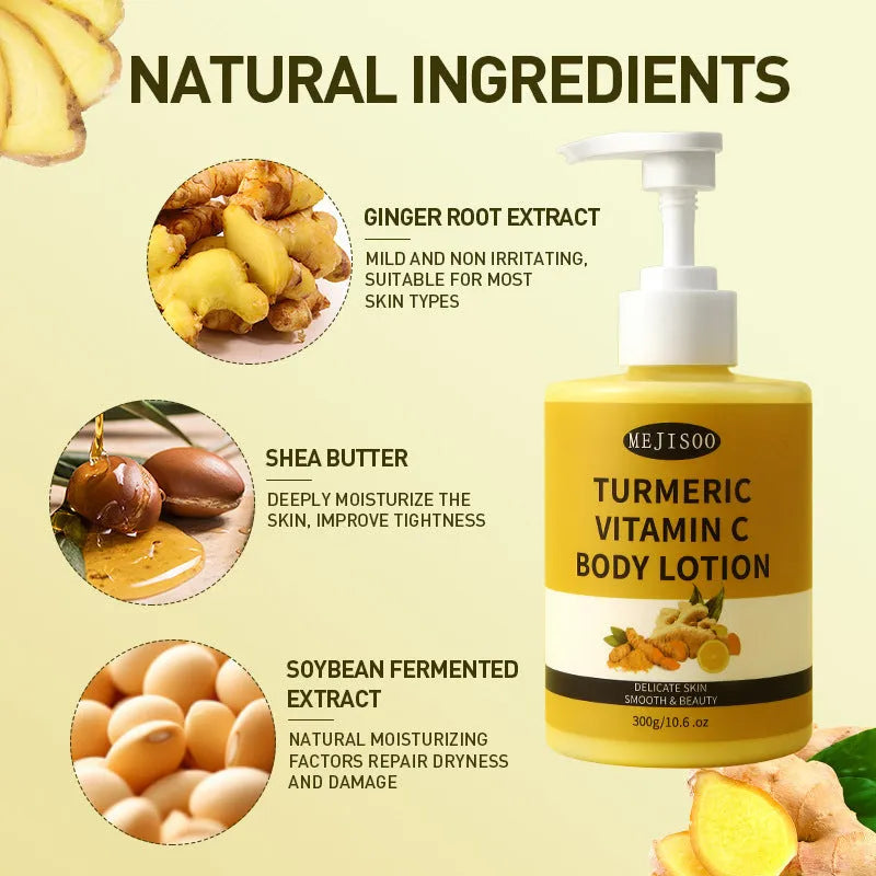 Turmeric VC Body Lotion 300g pot, hydrating and firming cream for universal skin types