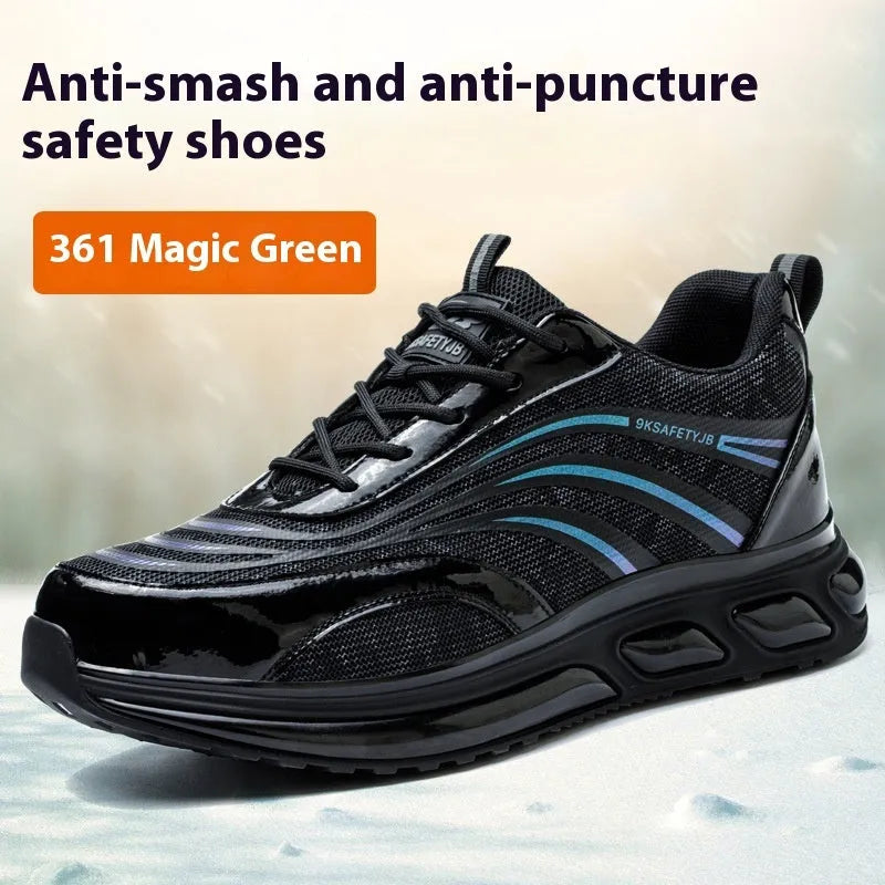 Orange labour protection shoes with leather upper and rubber sole for construction work