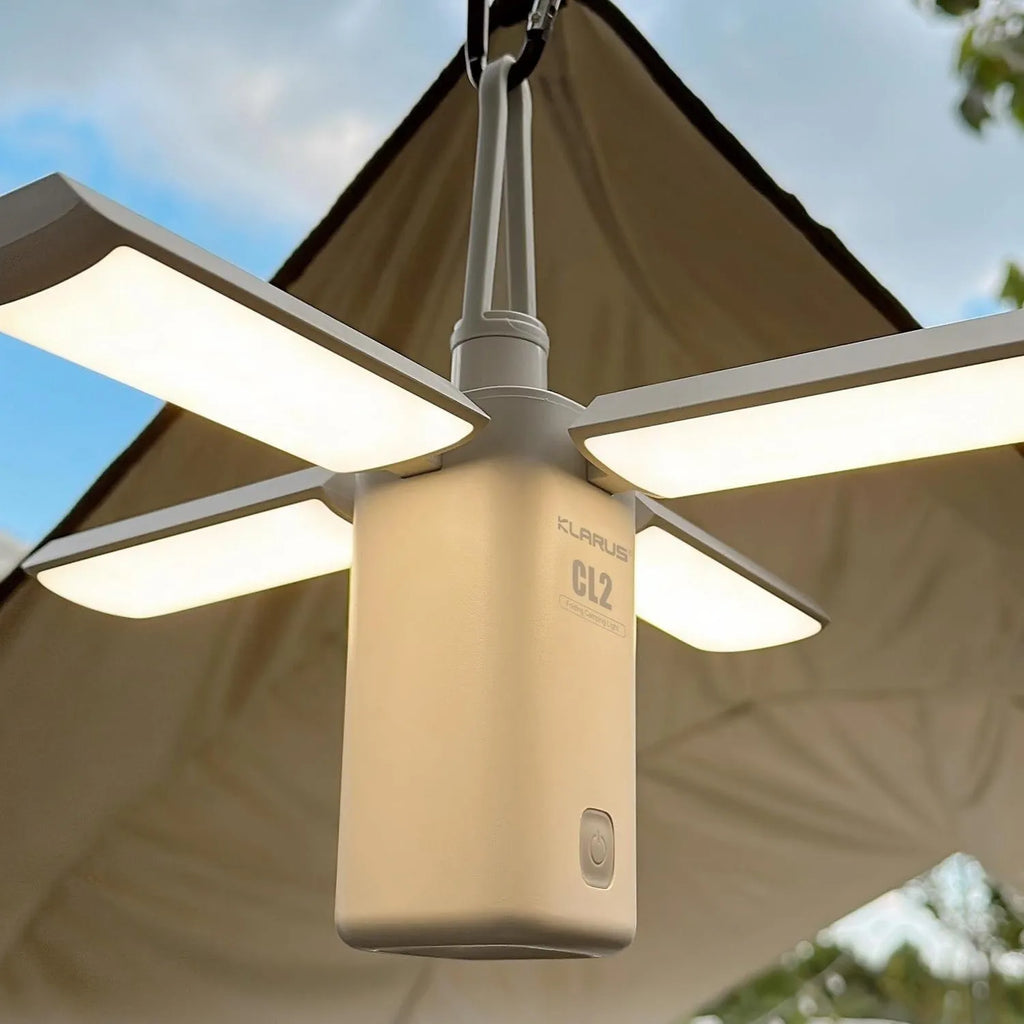 Green and white rechargeable LED campsite lamps with USB charging cable