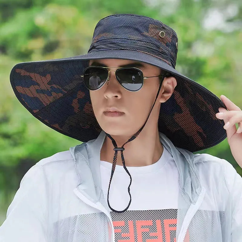 Outdoor men's cotton fisherman sun hat with 11cm brim in camouflage colour