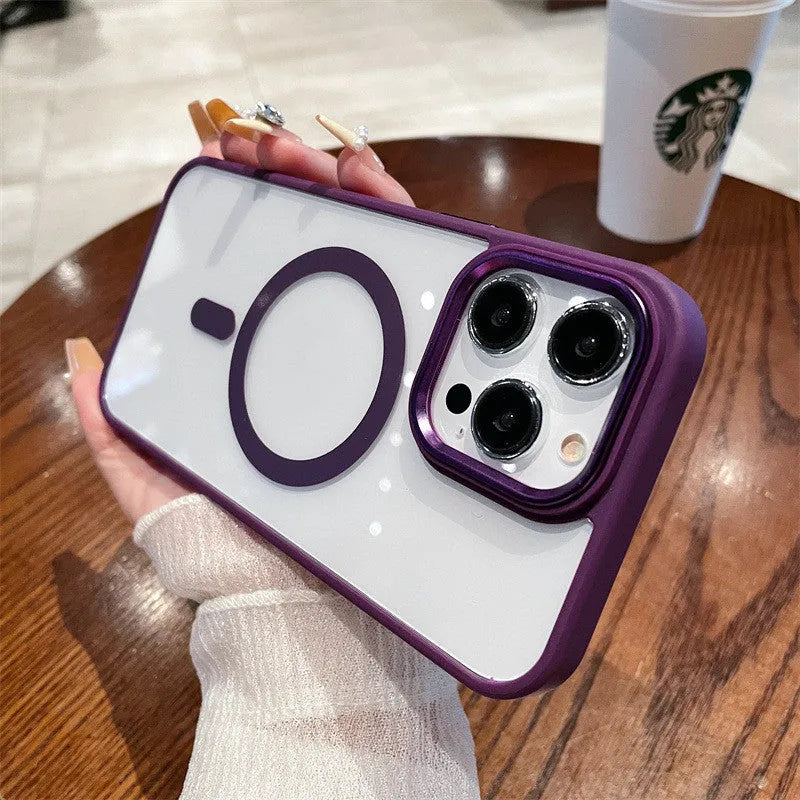 Acrylic magnetic soft edge phone case with anti-fingerprint sprayed finish for iPhone in multiple colours