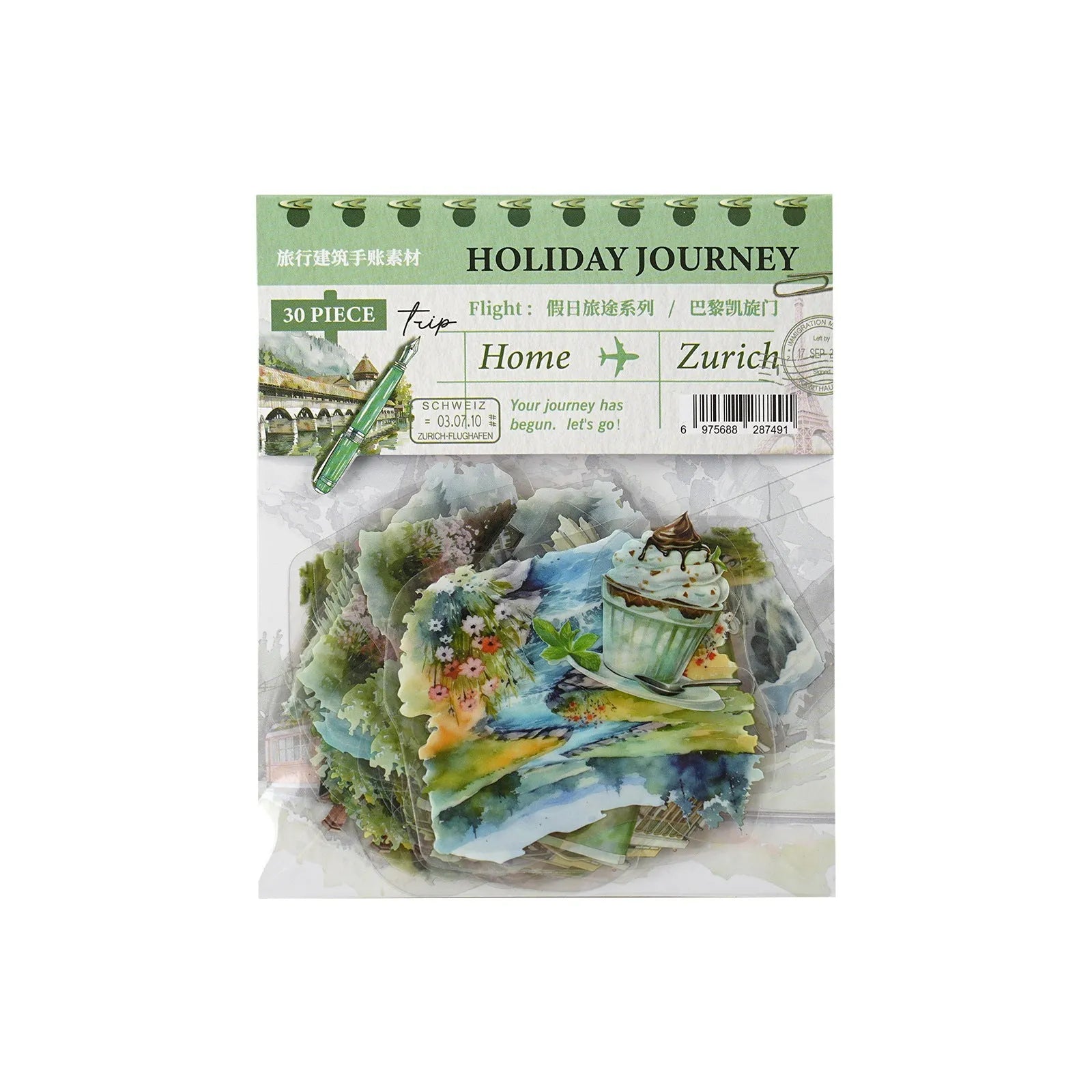 Holiday Journey series architecture journal stickers showing six landmark designs