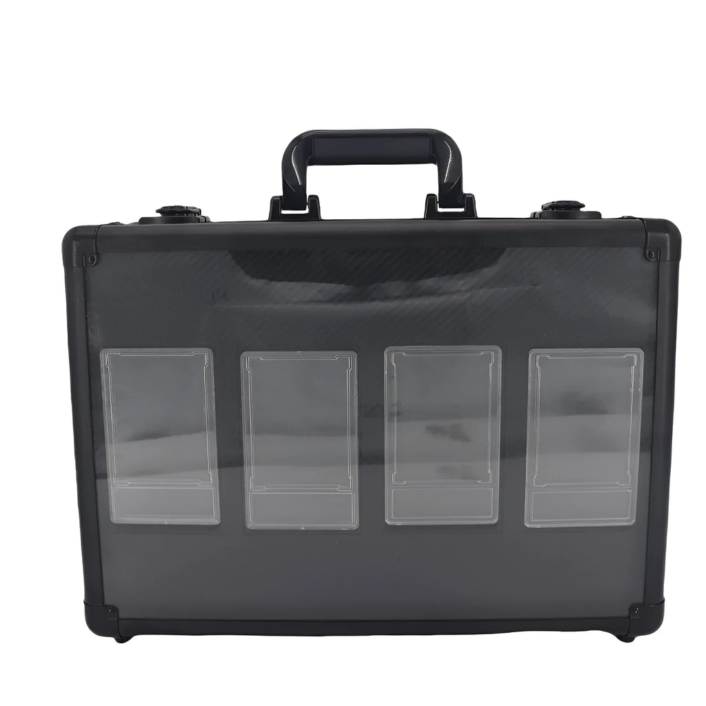 Black aluminium alloy three-slot portable magnetic brick storage box for PSA and BGS trading cards with handle