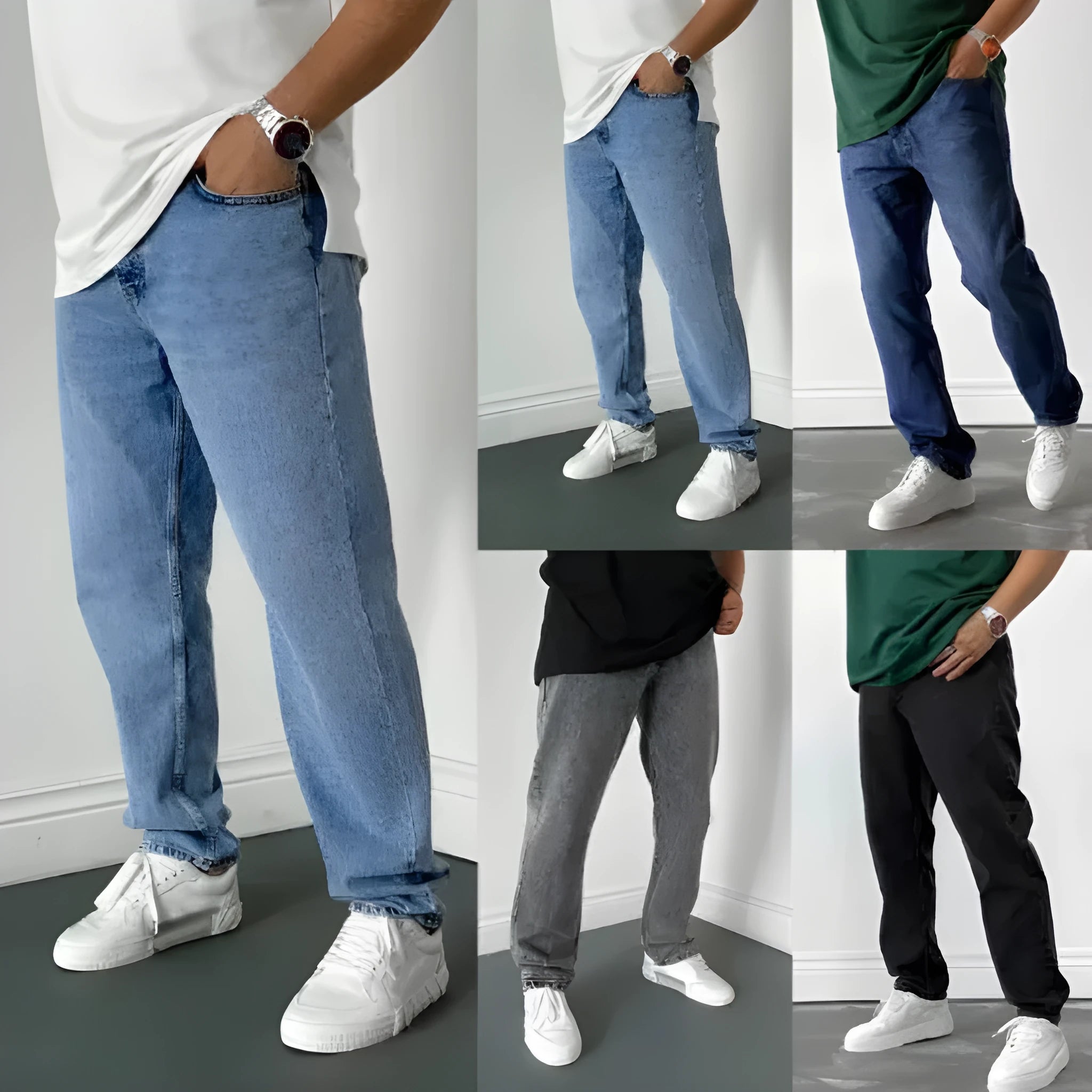 Men's cowboy cotton denim slightly flared trousers in dark blue, washed finish, model 3222