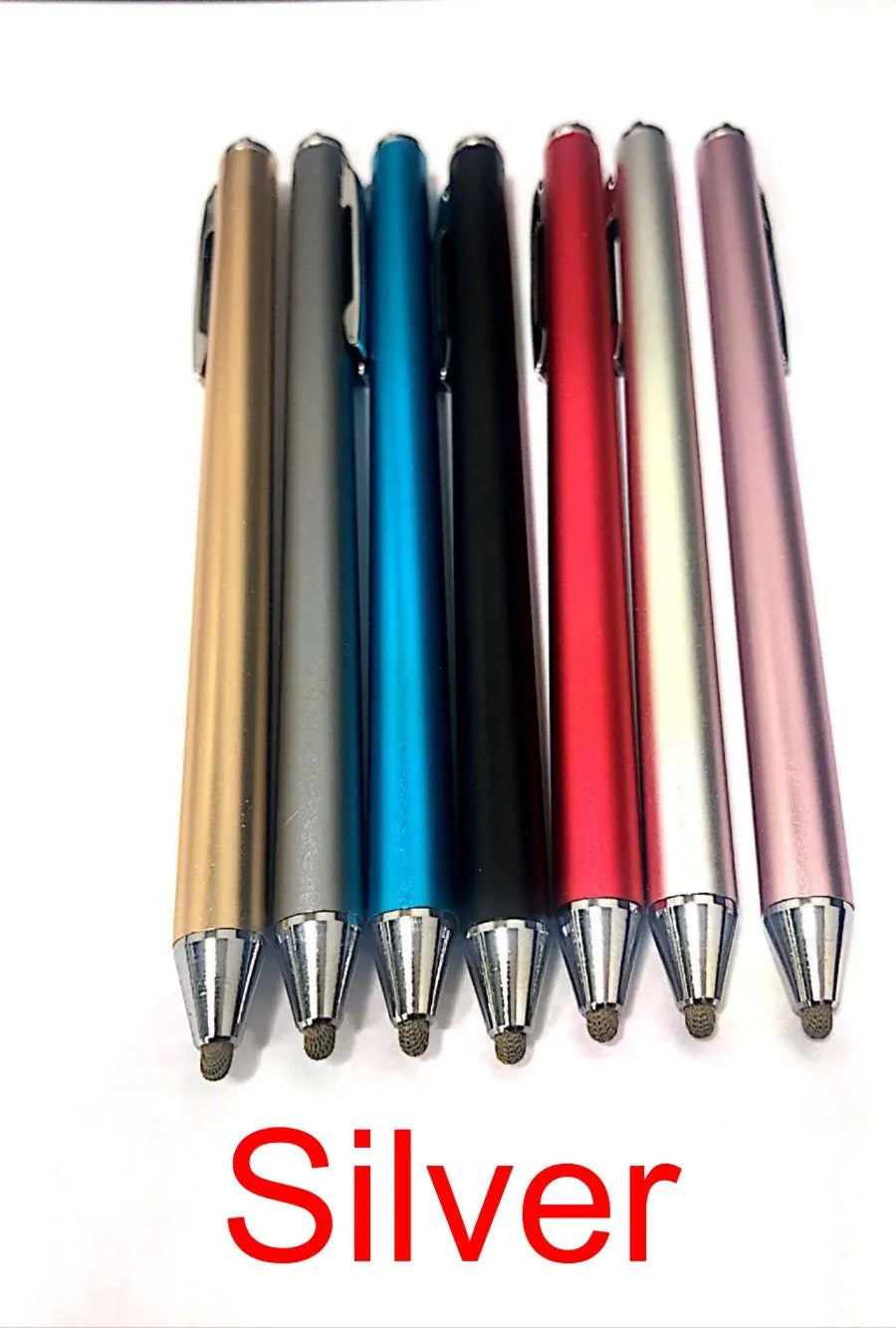 A metal-bodied stylus with a fine point, shown in multiple colour options.