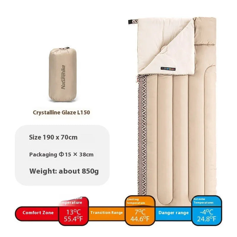 Four seasons camping sleeping bag for adults in swamp colour with storage bag