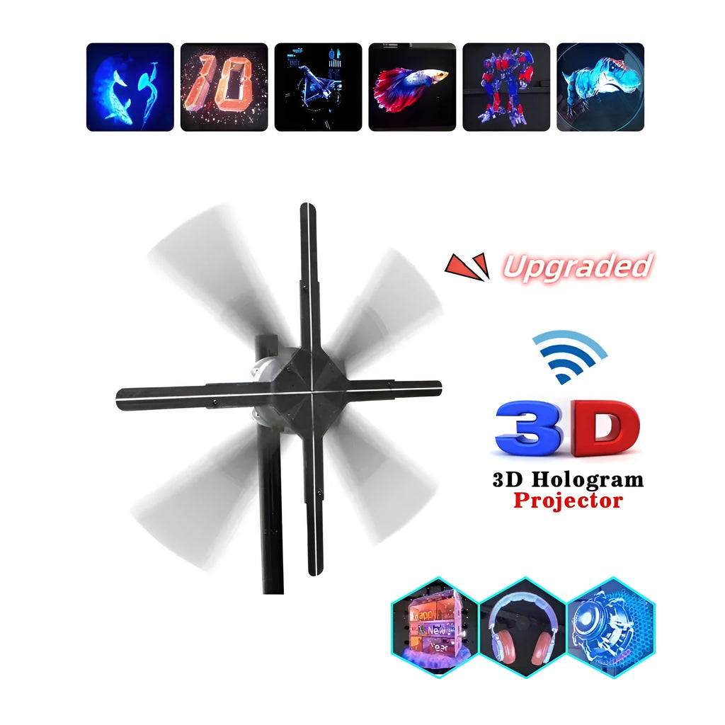 Black naked eye 3D holographic advertising fan screen with 430mm square display.