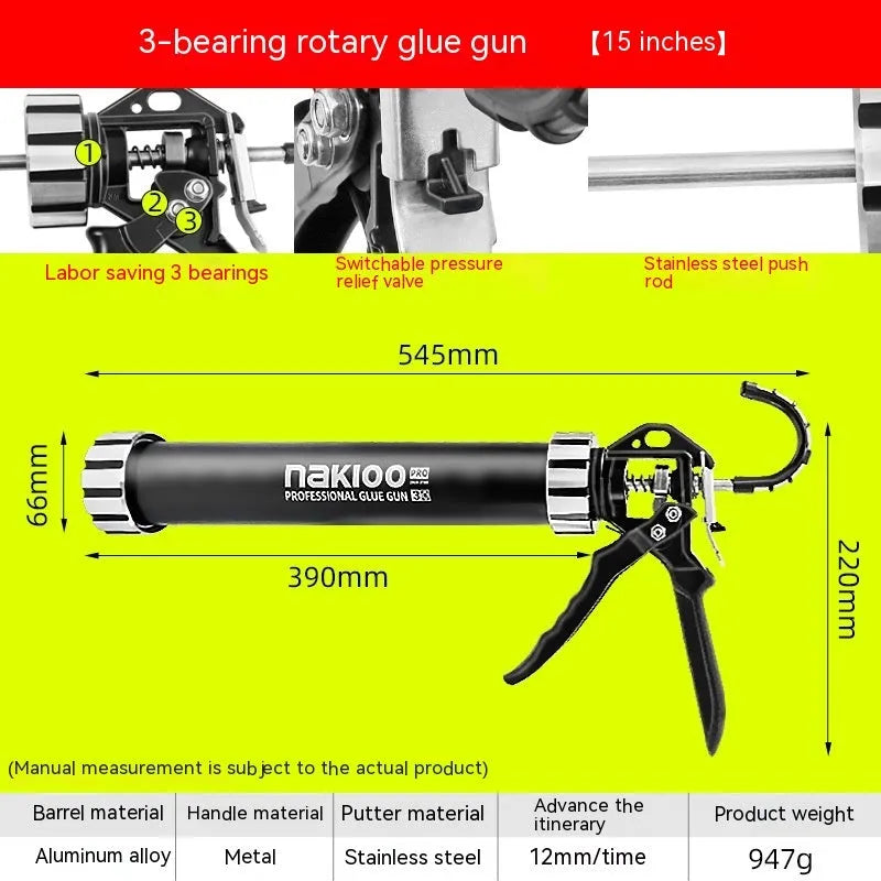 Aluminium alloy professional glue gun for silicone sealant and structural adhesive with automatic breaking function