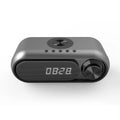 Bedside wireless charging alarm clock with Bluetooth audio and LED display in space grey