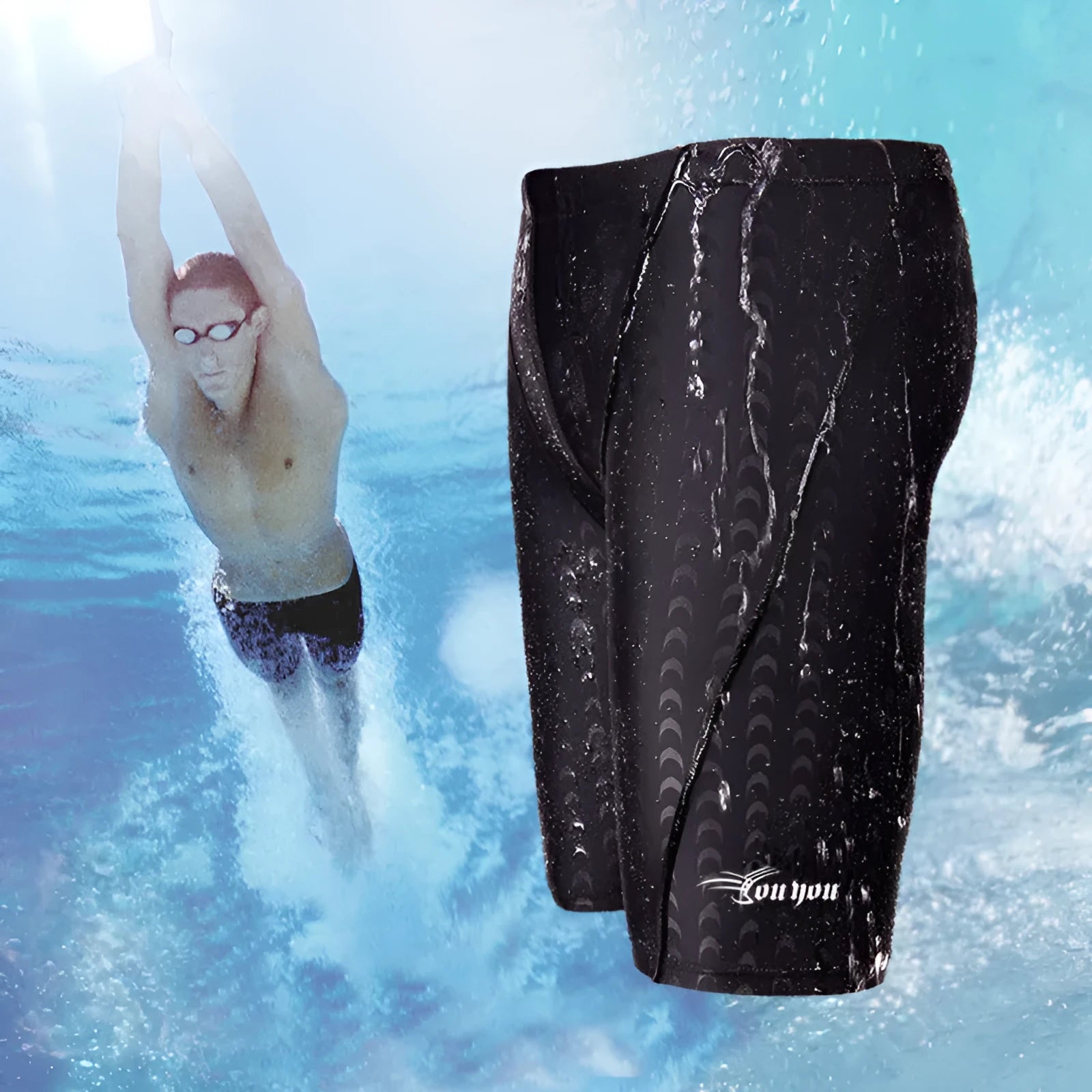 Shark Skin Five Points men's swimming trunks in blue with four-way stretch fabric and spandex lining