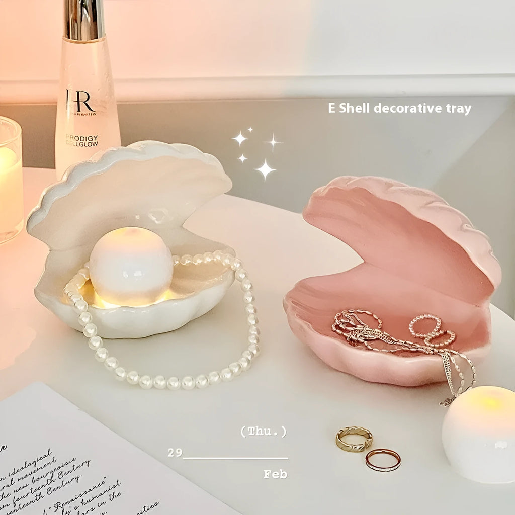 White porcelain night lamp and storage tray with yellow tray and optional pink or white shell.