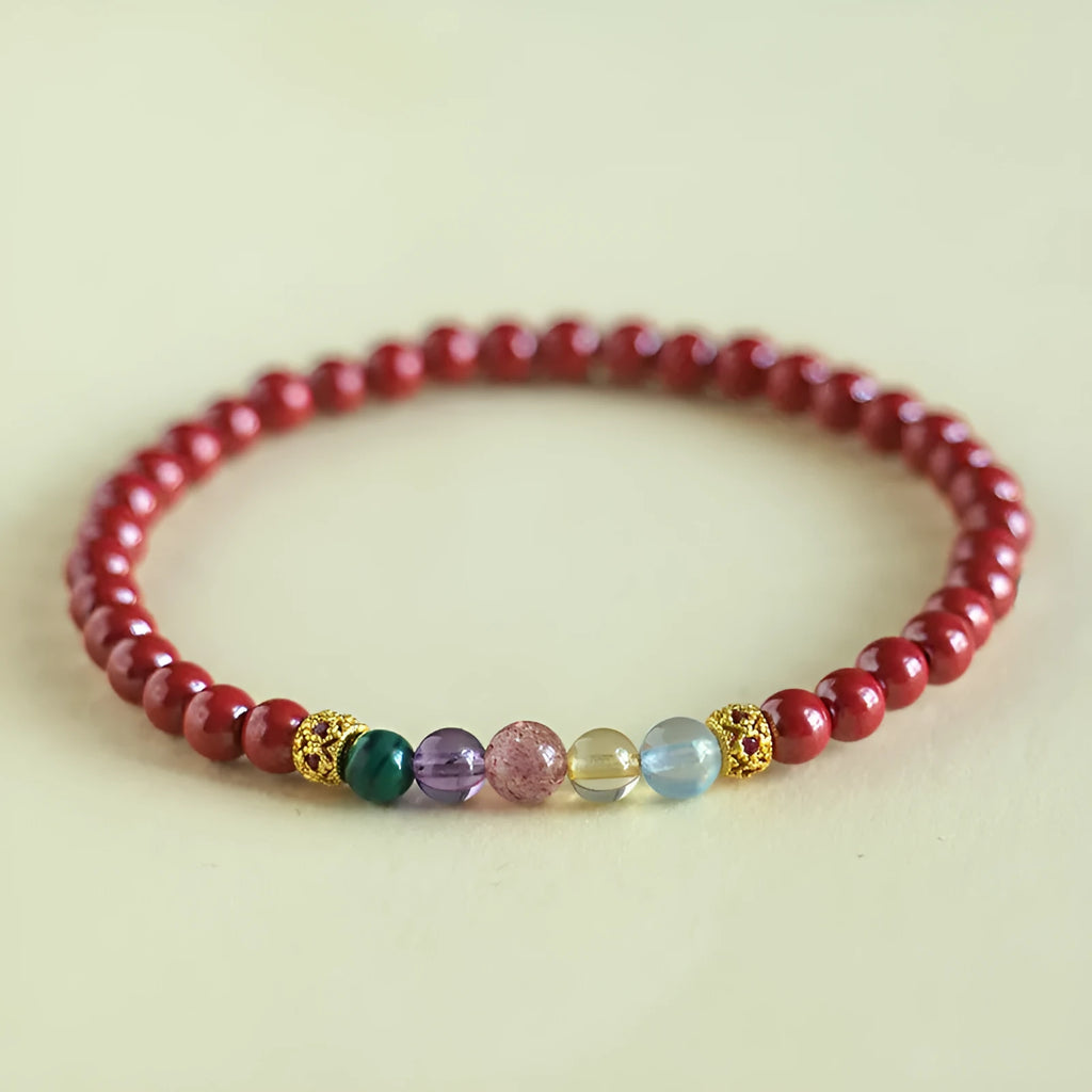 Purple gold sand crystal string beads bracelet showing natural colour variation and handcrafted construction