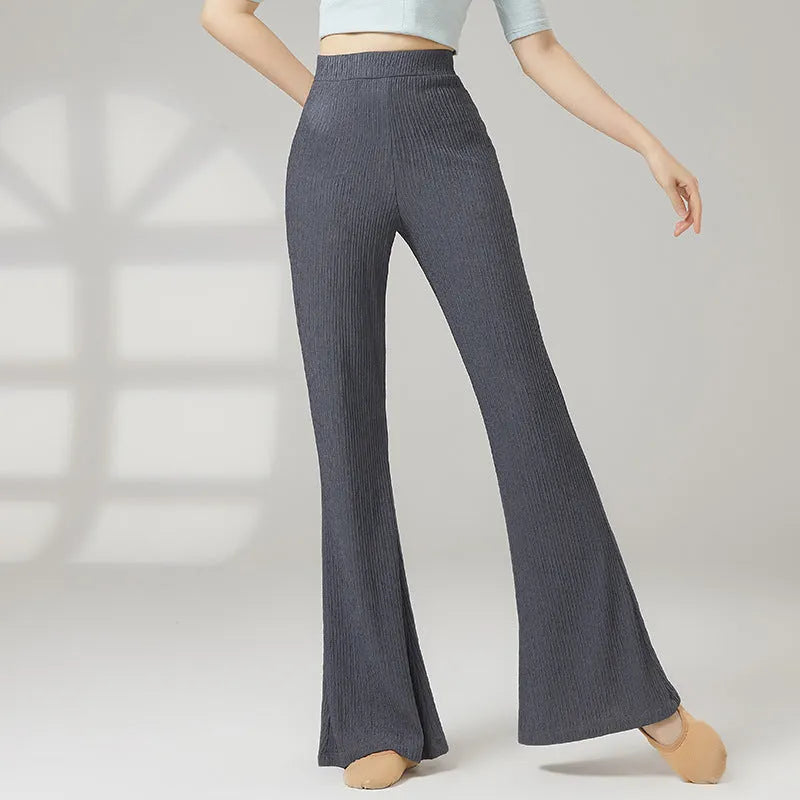 Women's solid colour dance practice trousers in polyester fabric, shown in beige apricot.