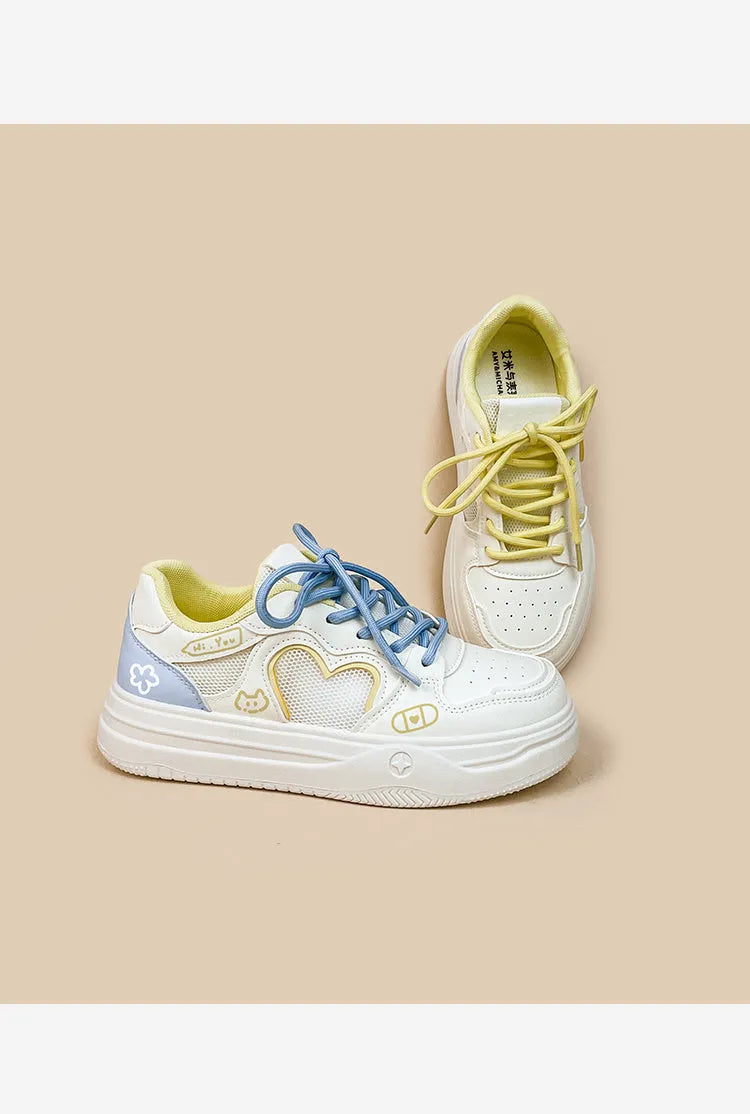 Korean style mesh sneakers in Meow Rabbit colour with cross straps and lace-up closure