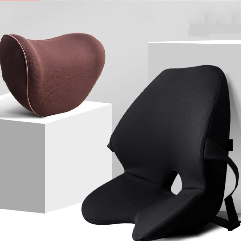 Car seat waist support pillow with memory foam padding in beige, black, coffee or grey colour options