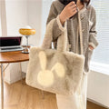 Plush shoulder bag with cartoon rabbit ears in solid colour with large capacity