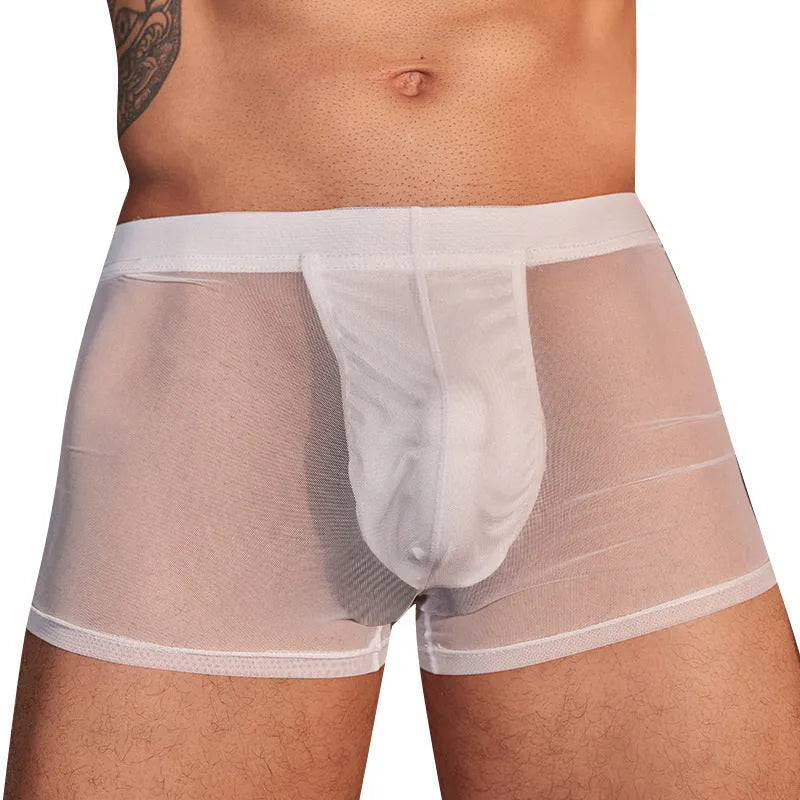 Men's black ultra-thin breathable boxer briefs on a white background.