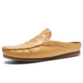 Men's black breathable gommino semi-slippers with a rubber sole and artificial PU upper.