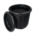 Black portable inflatable ice bath tub with weather lid showing 70x80cm dimensions for cold therapy recovery