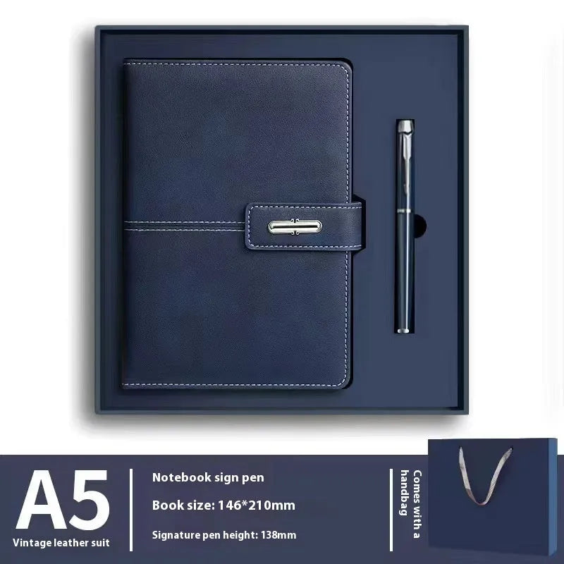 A5 size notebook with PU leather cover in various colours, showing wood-free paper inside.