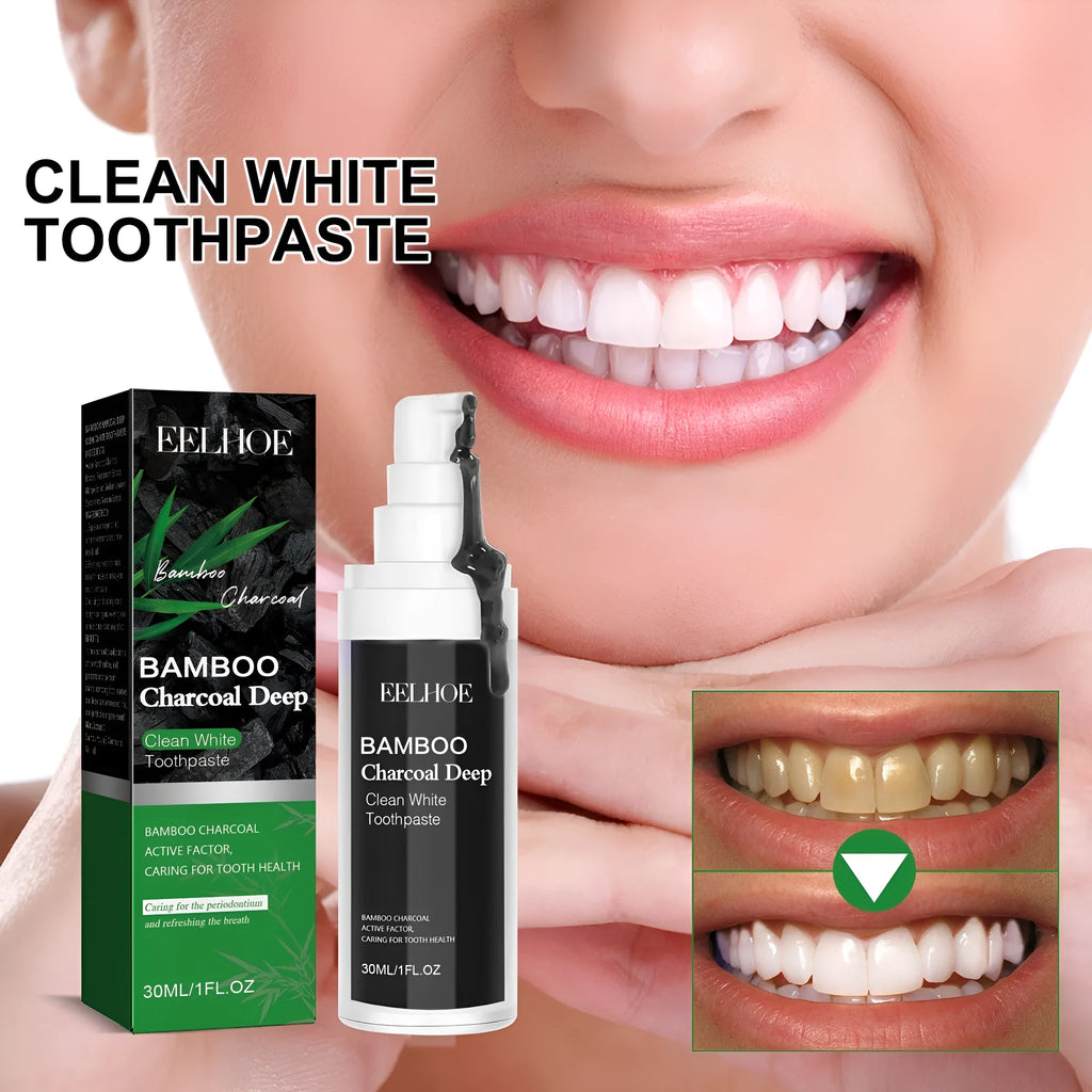 30ml tube of Bamboo Charcoal Bright White Stain Removing Toothpaste, showing dimensions.