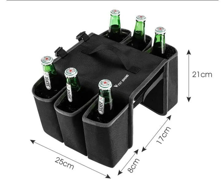 Black and orange bicycle double-sided beverage shelf bag with 2L capacity mounted on bike frame